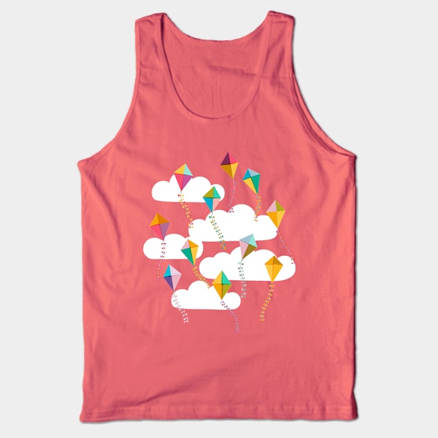 Flying Kites Pink Sky Sunrise Sunset and Clouds Tank Top by Cecilia Mok